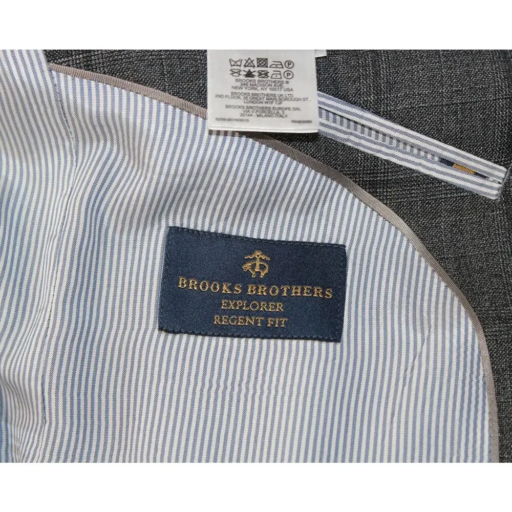 Brooks Brothers Explorer Regent Fit Gray Wool Blend Window Pane Plaid 38R